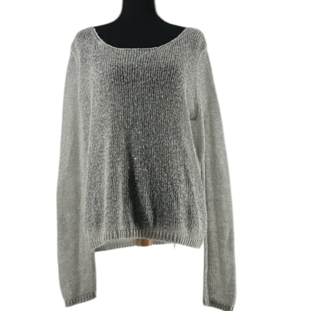 PJ Salvage Gray Wool Blend Long Sleeve open Knit Tight Pullover Sweater Sz Large